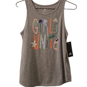 ADIDAS GIRLS GRAY SUMMER TANK TOP "GIRLS UNITE" SIZE LARGE 14